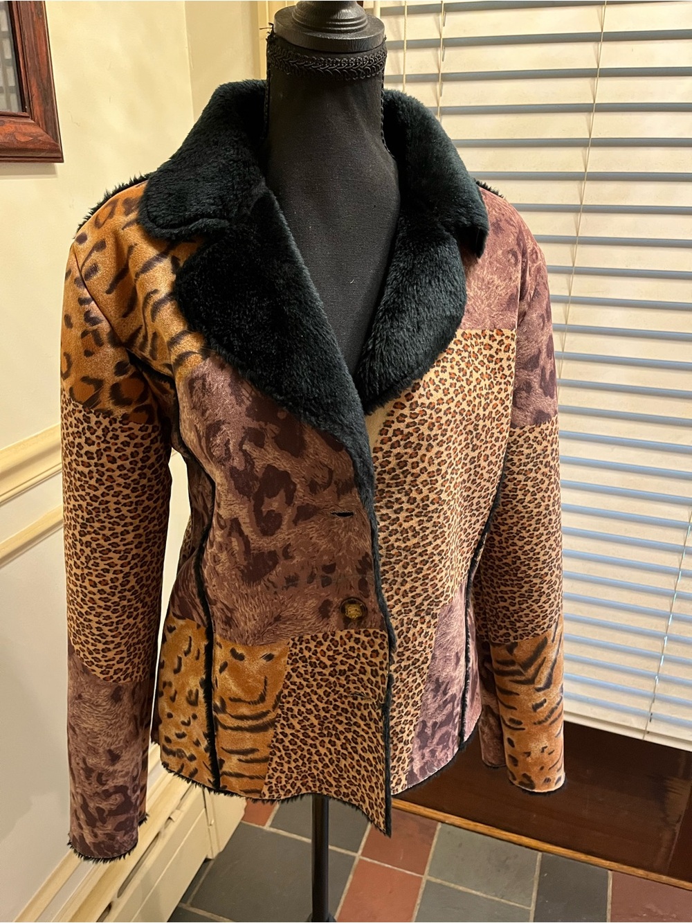 Talk of the Walk Brown Patchwork Animal Print Faux Fur Collar Jacket